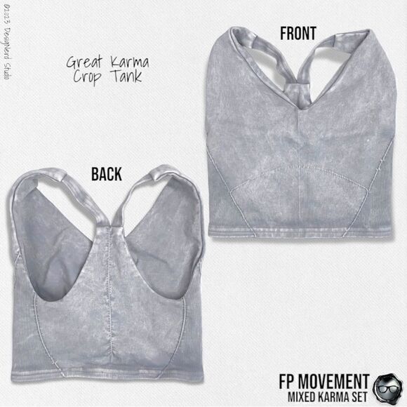 FP MOVEMENT GREY GREAT KARMA CROP TANK + BLACK GOOD KARMA HIGH-RISE LEGGINGS M/L - Picture 3 of 13